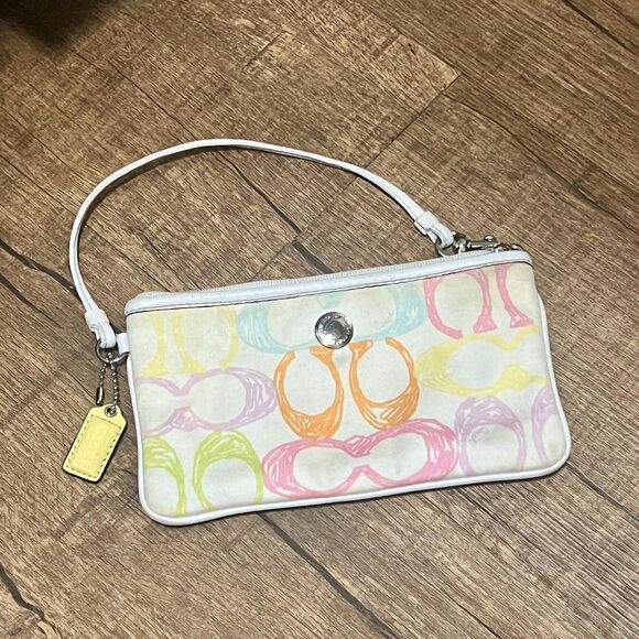 Vintage Coach Hampton pastel monogram colorful scribble bag wristlet - Picture 1 of 7